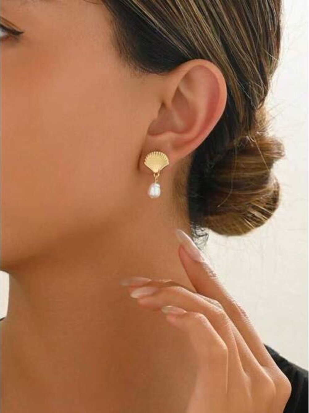 Minimalist Summer Ins Shell & Pearl Pendant Earrings, B